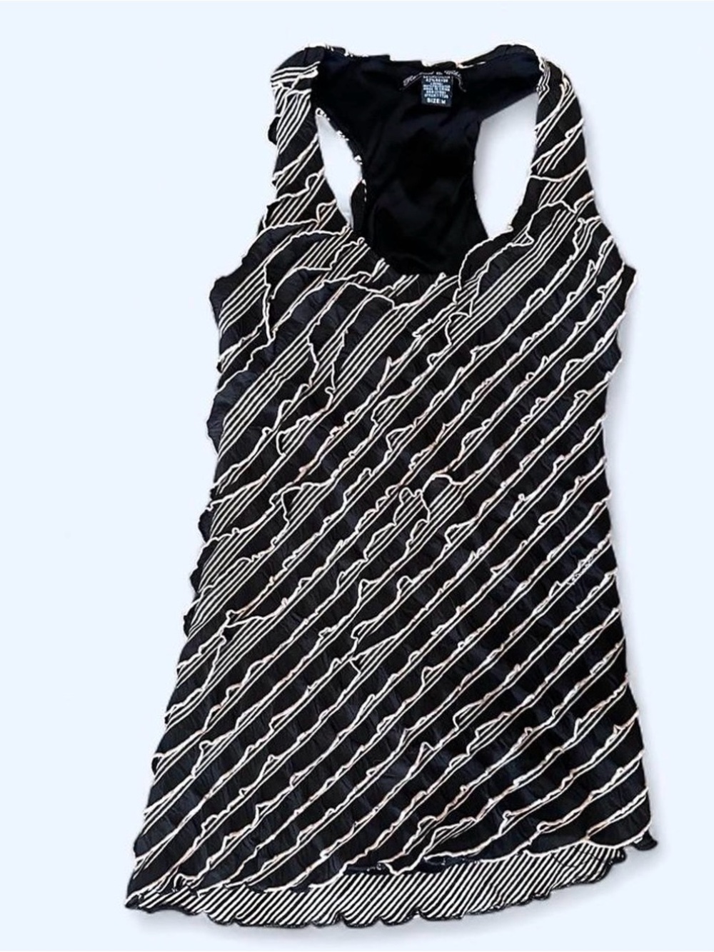 Y2K 2000s Going Out Top Striped Black & White Ruffles Racerback Tank Top